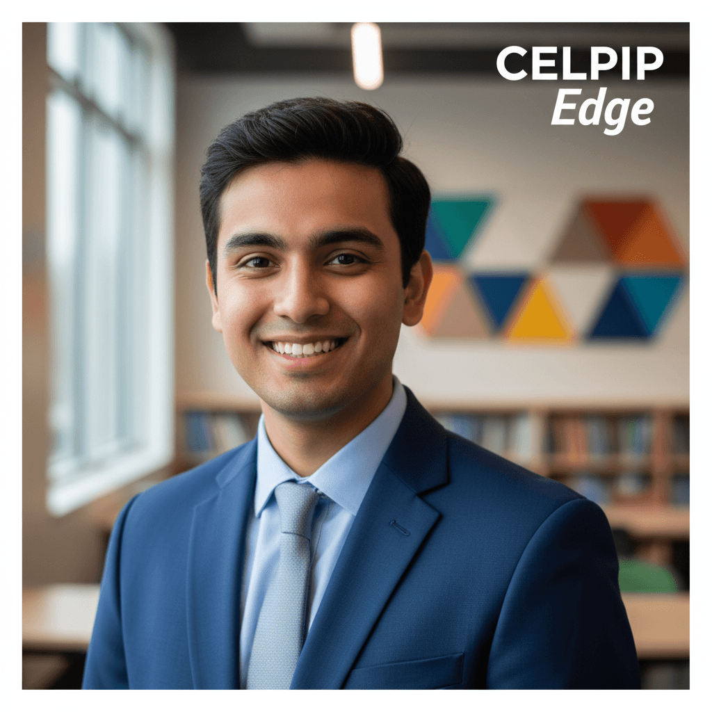 Albaab Habib, a successful CELPIP Edge student, smiling confidently indoors